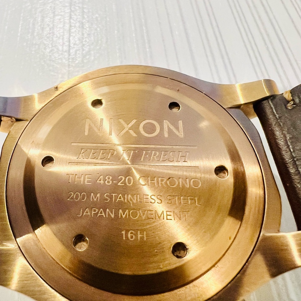Nixon Rose Gold and Brown Leather Chronograph Watch 48-20 - Picture 5 of 8